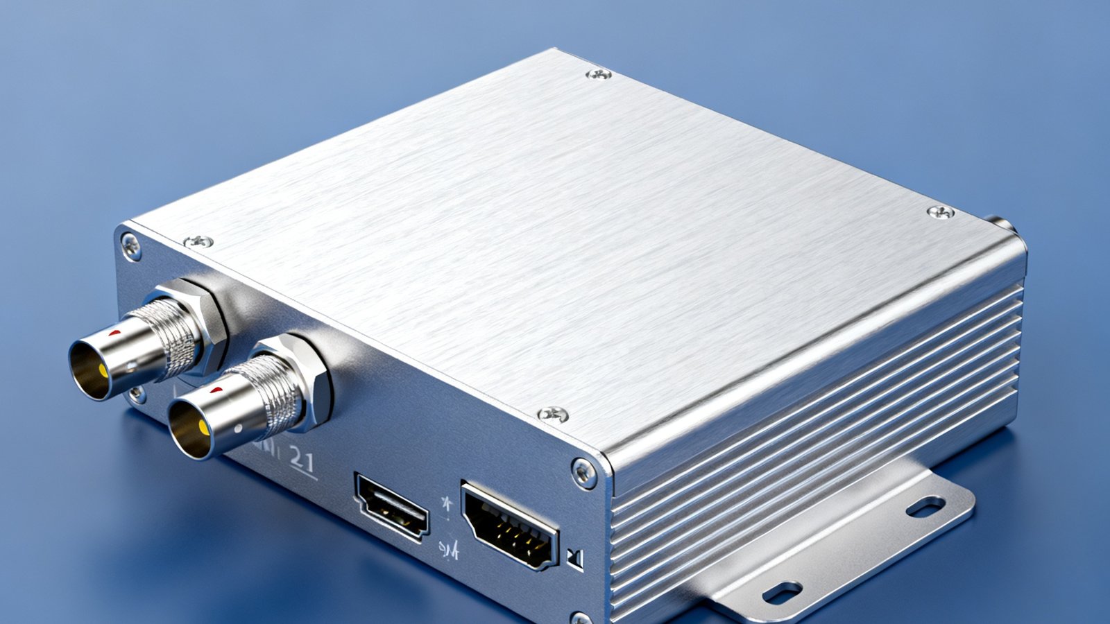 BG-EX600 SDI/HDMI信号延长器产品图，紧凑型金属机身，配备双路SDI输入输出接口和HDMI 2.1端口，支持8K信号延长。
